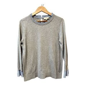 LOFT Outlet Sweater Womens Gray White Blue Striped L